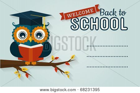 Back To School. Card With Learned Owl And A Place For Text.