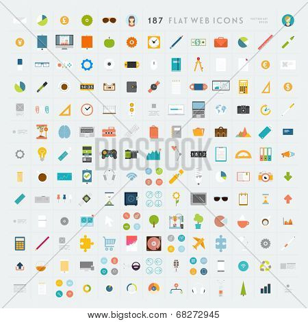 Collection of Flat Design Web Icons. Technology, Mobile Communication, Business and Marketing Elements. May be used for Application UX and UI Design.