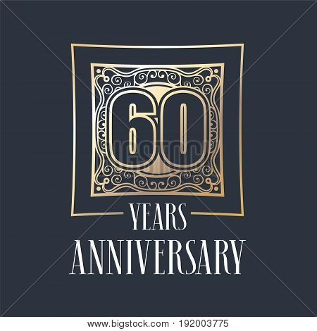 60 years anniversary vector icon logo. Graphic design element with golden frame and number for 60th anniversary decoration