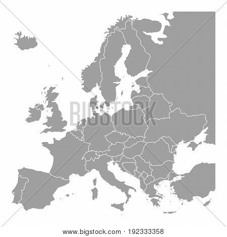 Blank map of Europe. Simplified vector map in grey with white borders on white background.