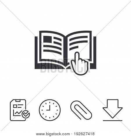 Instruction sign icon. Manual book symbol. Read before use. Report, Time and Download line signs. Paper Clip linear icon. Vector