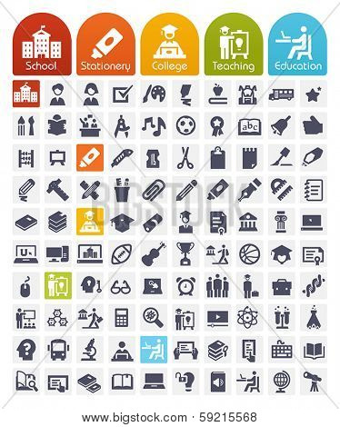 Education Icons set - transparent quality icons: school, stationery, college, teaching, education