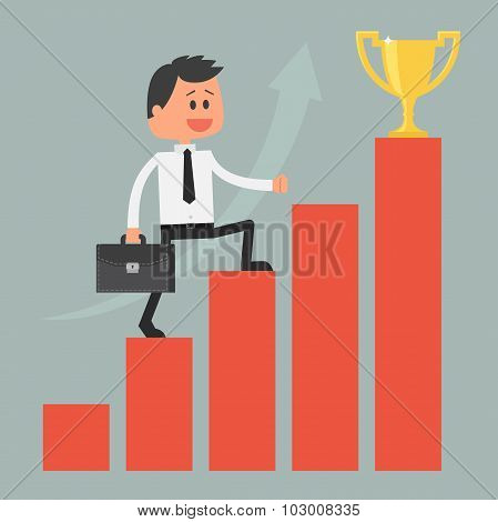 Businessman climbing ladder to success. Motivation and goal concept for success in business.