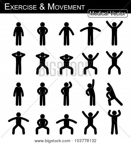 Exercise And Movement ( Move Step By Step )( Simple Flat Stick Man Vector )