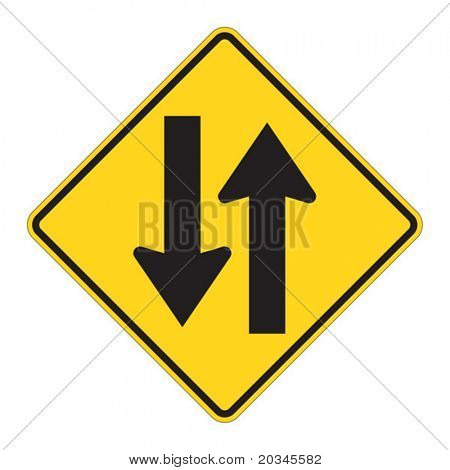 Two Way warning sign on white