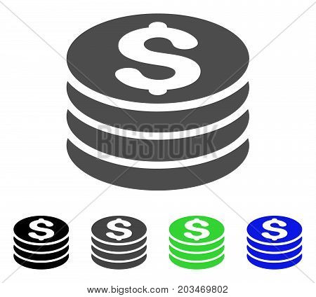 Dollar Coin Stack icon. Vector illustration style is a flat iconic dollar coin stack symbol with black, grey, green, blue color versions. Designed for web and software interfaces.