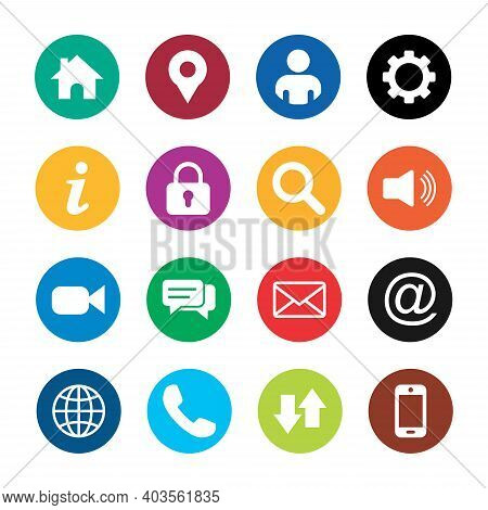 Round Icon Pack . Home Icon, Location Pin Icon, Man Icon, Gear Icon, Lock Icon, Search Icon, Sound I