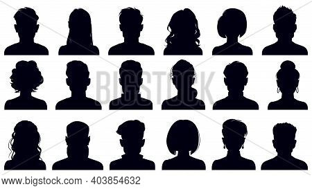 Avatar Portrait Silhouettes. Woman And Man Faces Portraits, Anonymous Characters Avatars. Adult Peop