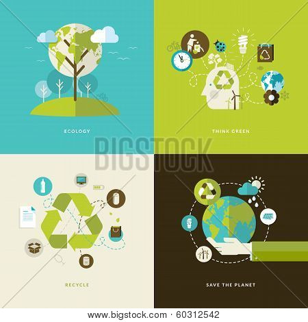 Set of flat design concept icons for recycling