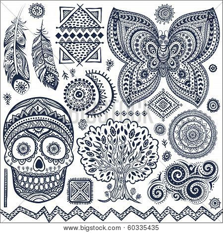 Set of ornamental tribal elements and symbols