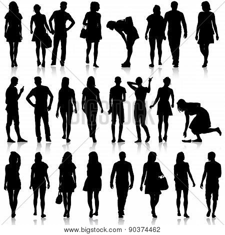 Black Silhouettes Of Beautiful Mans And Womans On White Backgrou