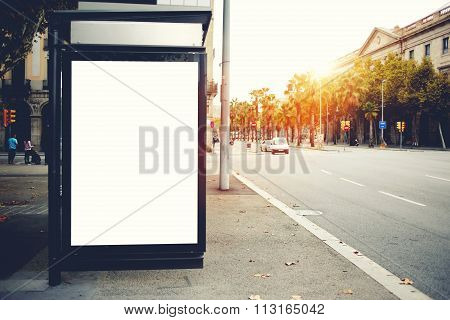 Advertising mock up empty banner in urban areas on a bus stop,clear poster outdoors