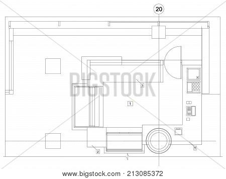 Standard furniture symbols used in architecture plans icons set, office planning icon set, graphic design elements. Small cafe, fast food, beer pub - top view plans. Vector isolated.