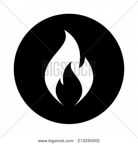 Fire flame circle icon. Black round minimalist icon isolated on white background. Fire flame simple silhouette. Web site page and mobile app design vector element.