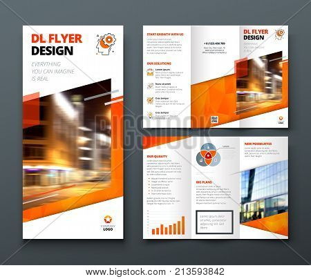 Tri fold brochure design. DL Corporate business template for try fold brochure or flyer. Layout with modern elements and abstract background. Creative concept folded flyer or brochure.