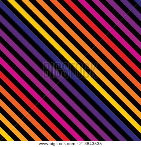 Diagonal stripes seamless pattern in bright rainbow colors. Retro 80-90's fashion style background. Repeat colorful lines texture. Abstract geometric decorative design template. Stripes pattern. Lines pattern. Striped background. Diagonal texture.