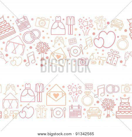 Seamless Vector Pattern Borders Of Wedding Icons.