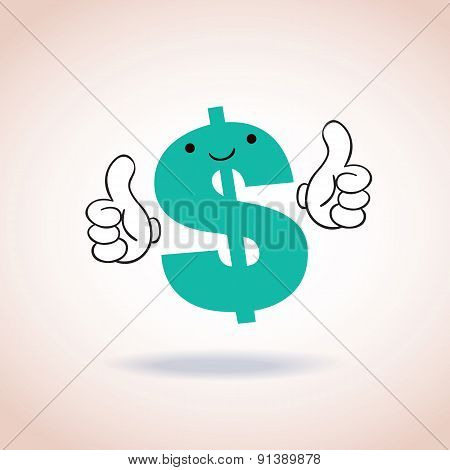 dollar sign thumbs up mascot cartoon character