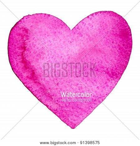 Vector Watercolor Splash Background With Paper Texture, Shaped As A Heart, Symbol Of Love.