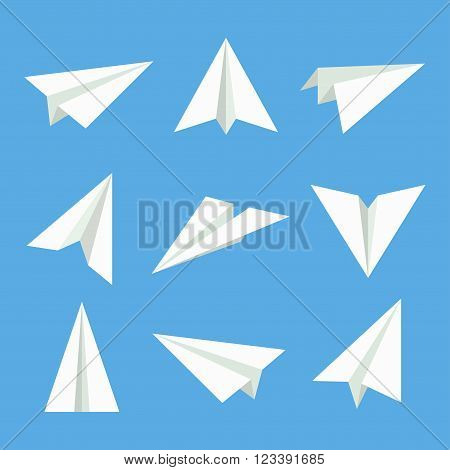 Paper plane vector set. Paper plane in flat style. Paper plane icon. Paper plane isolated from background. Origami plane collection. Handmade paper plane.