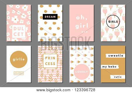 Creative girlie printable journaling cards. Lovely princess. Dulcet sweetie girl. Girlie print. Romantic cute poster. Minimal design for banner, flyer, wallpaper