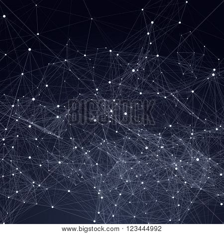 Abstract triangles space low poly. Dark background with connecting dots and lines. Light connection structure. Polygonal vector background. Futuristic HUD.