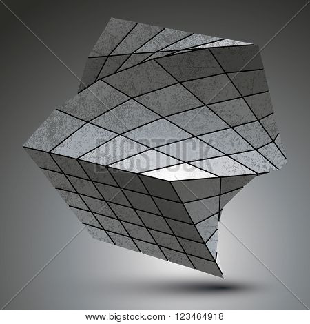 Zink Squared Stylish 3D Construction, Dimensional Grayscale Twisted Object.