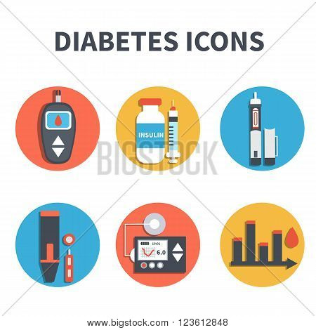 Vector diabetes infographic elements isolated on white background. Diabetes equipment icons set.