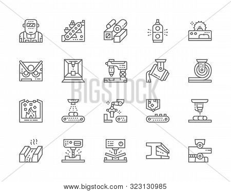 Set Of Metallurgy Industry Line Icons. Metal-cutting Machine, Conveyor And More.