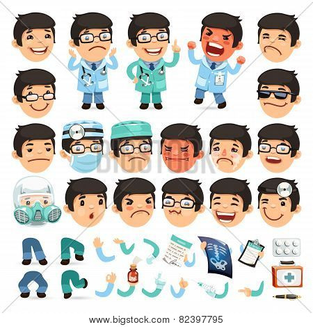 Set of Cartoon Doctor Character for Your Design or Animation