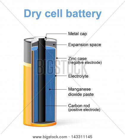 Parts of a Dry cell battery. Vector Diagram