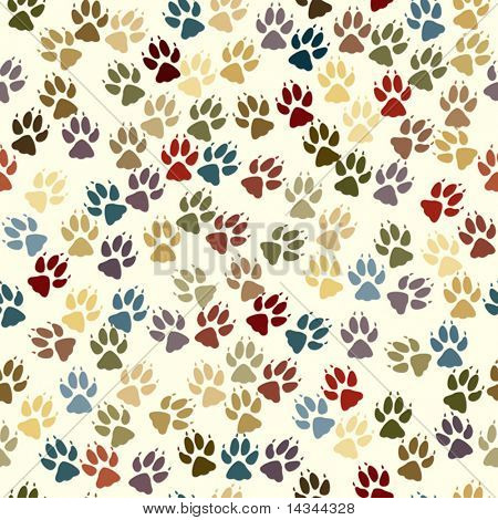 Editable vector seamless tile of dog paw prints