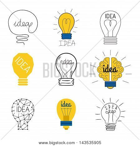 Drawing idea light bulb concept creative design. Vector Idea lamp innovation electric creativity inspiration concept. Bright idea lamp icon symbol solution lightbulb. Creative idea concept