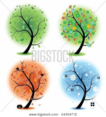 Four seasons - spring, summer, autumn, winter Art trees