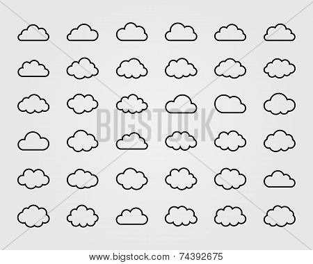 Big vector set of thirty-six cloud shapes