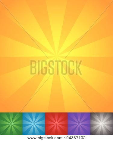 Radiating Lines Sun, Star Burst Backgrounds. Set Of 6 Colors, Yellow-orange, Green, Blue, Red, Purpl