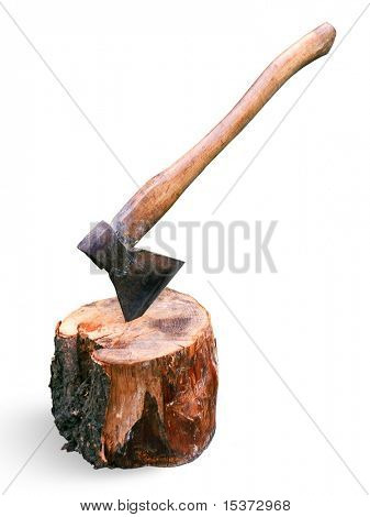 Axe and block isolated on white