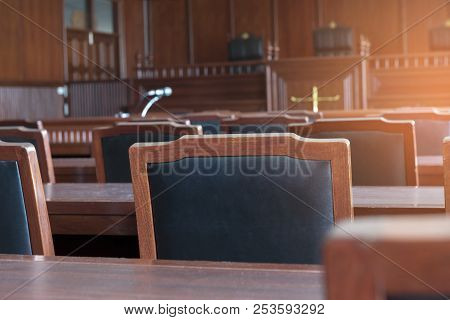 Table And Chair In The Courtroom Of The Judiciary.