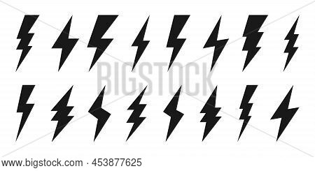 Lightning Bolt Icons Collection. Flash Symbol, Thunderbolt. Simple Lightning Strike Sign. Vector Ill