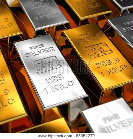 Gold and Silver Bars placed next to each other with shallow depth of field