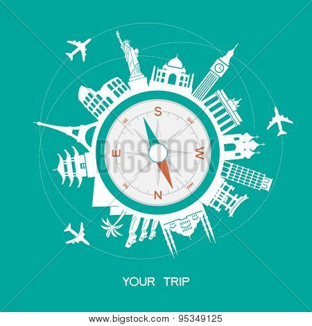 Travel and tourism background and infographic . Travel and Famous Landmarks. Travel concept with stylish icons. 