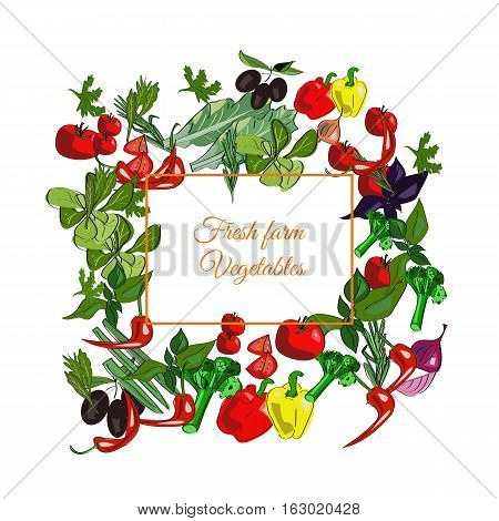 Fresh farm vector drawn vegetables on a white background.