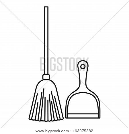 Broom and dustpan icon. Outline illustration of broom and dustpan vector icon for web