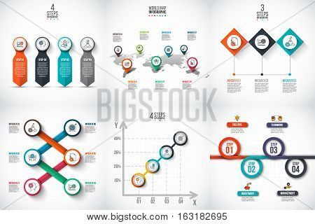 Business data visualization. Process chart. Abstract elements of graph, diagram with 3, 4, 5, 6 and 7 steps, options, parts or processes. Vector business template for presentation. Creative concept for infographic.