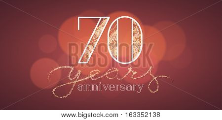 70 years anniversary vector illustration, banner, flyer, icon, symbol, sign, logo. Graphic design element with bokeh effect for 70th birthday card