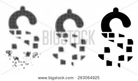 Disappear Dollar Icon In Dispersed, Dotted Halftone And Undamaged Solid Versions. Points Are Compose