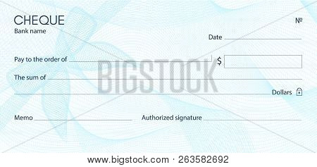 Check, Cheque (chequebook Template). Guilloche Pattern With Blue Bow Watermark. Background Hi Detail