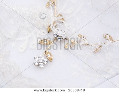 textile wedding background, veil and jewelry