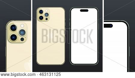 Iphone 14 Pro Mockup. Iphone 14 Realistic Vector. Smartphone Mockup. Mockup Screen Iphone And Back S