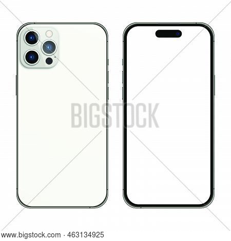 Iphone 14 Pro Mockup. Mockup Screen Iphone And Back Side Iphone. Iphone 14 Realistic Vector. Smartph